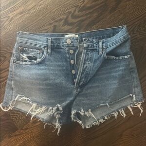 Agolde Blue Distressed Jean Shorts High-Waisted